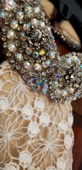 Beaded Lace Halter Open Back Dress. Formal. Size 2 - Picture 2 of 8